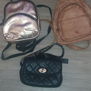 Black Quilted Mini Backpack-Style Crossbody with Chain Accent